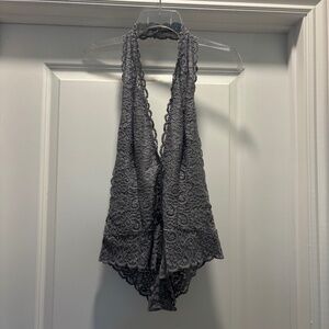 NWT Wishlist Gray Lace Halter Backless Bodysuit